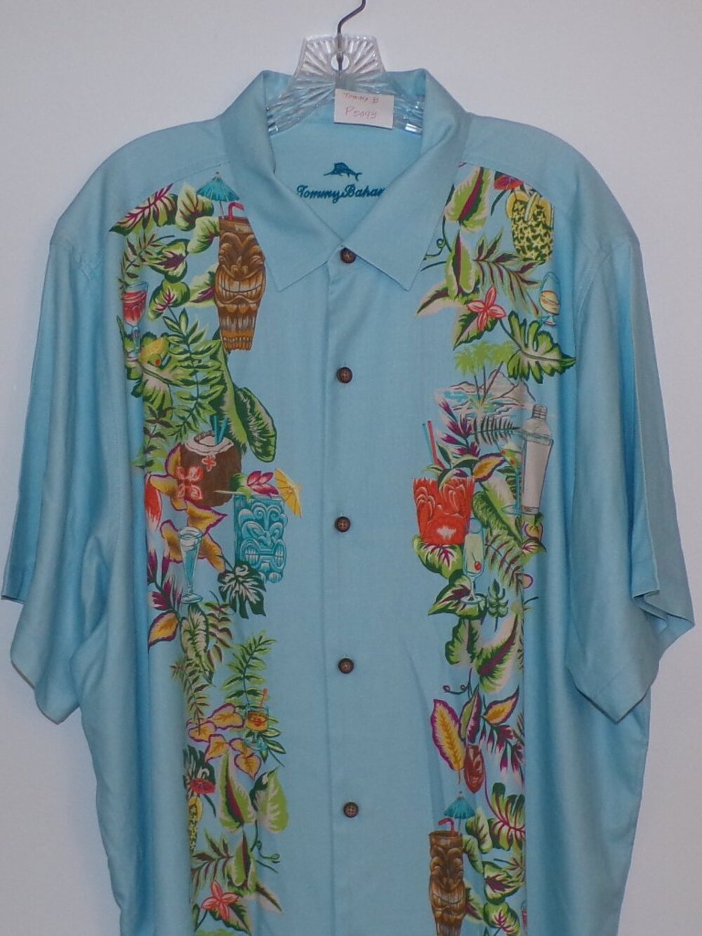Tommy Bahama Artist Series Floral Tiki Bar Marlin Bar Hawaiian Camp Shirt
